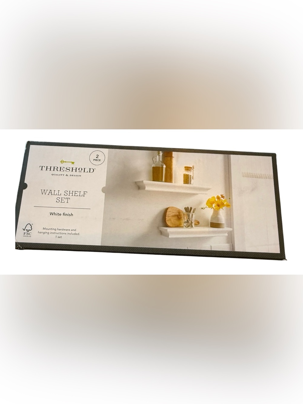 Threshold 2 Piece White Wall Shelf Set 15.75” Floating Ledge Shelves New
